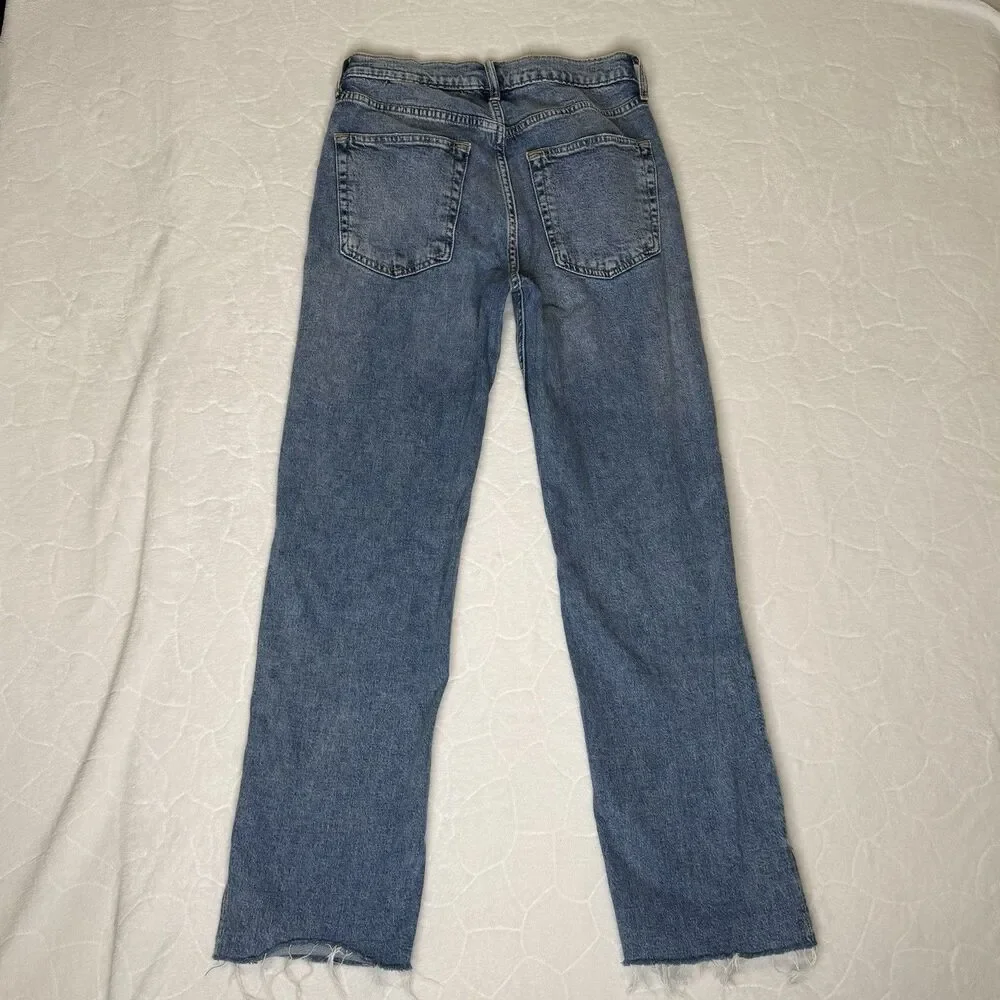 GAP '90s Loose Mid Rise Distressed Ripped Raw Hem Jeans Light Wash Women's 24 00